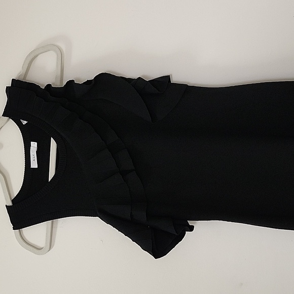 ALC Kellam Black Ribbed Cold Shoulder Ruffle Trim Stretch Knit Midi Dress Large - Picture 8 of 16